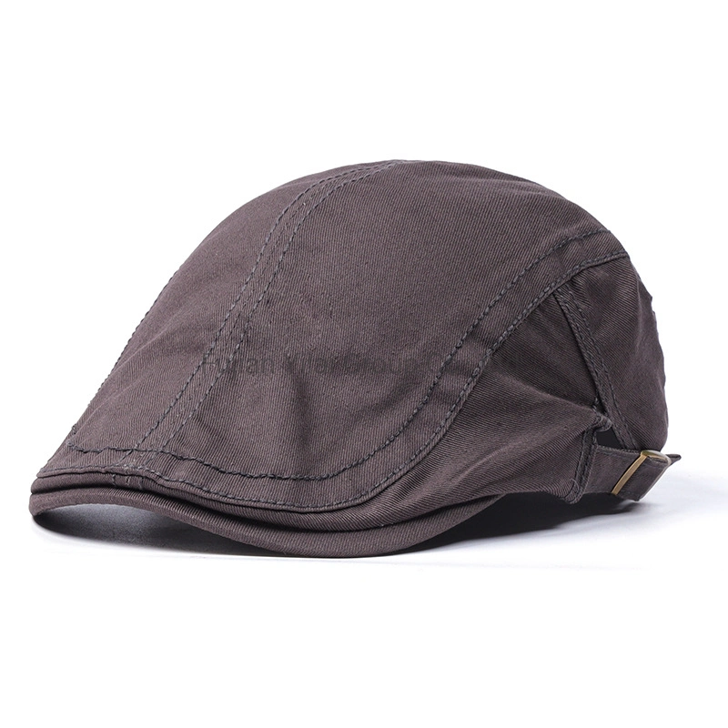 British Classic Vintage Linen Plain Hard Newsboy Beret Caps Hat for Men
