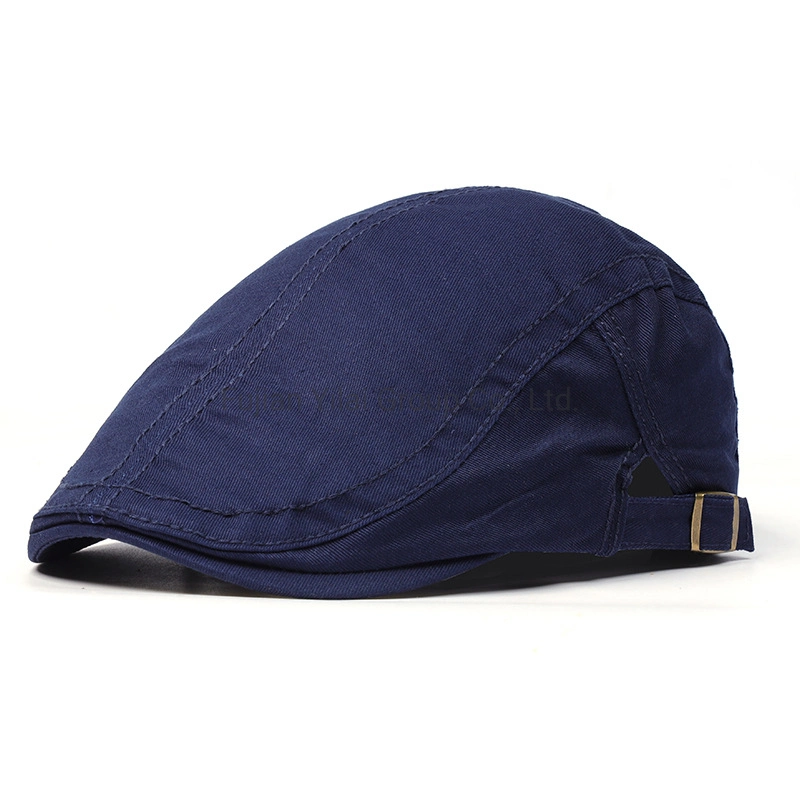 British Classic Vintage Linen Plain Hard Newsboy Beret Caps Hat for Men