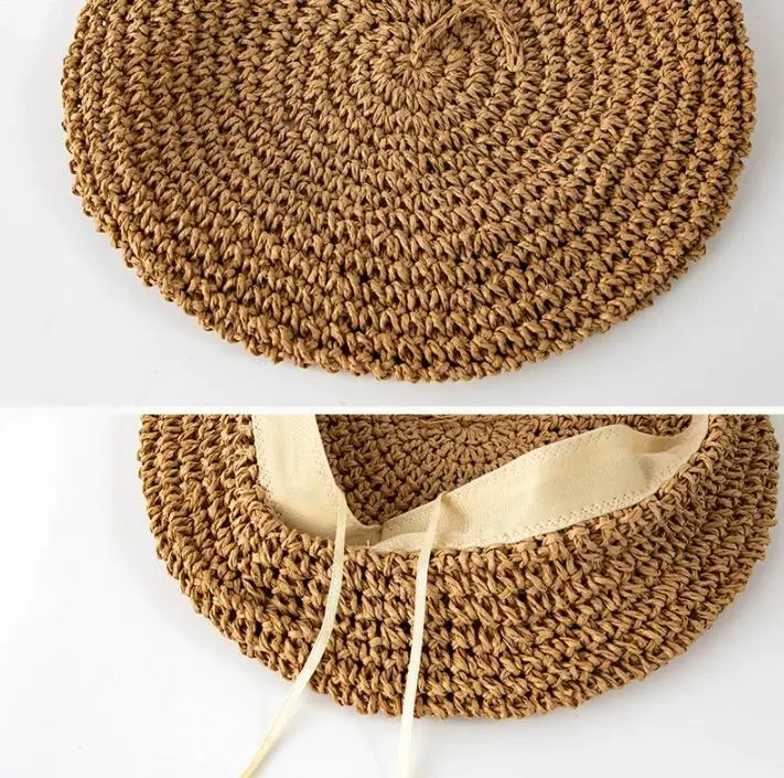 Ladies Straw Beret Ladies Handmade Crochet Beret Temperament Painter Hat Breathable Straw Hat