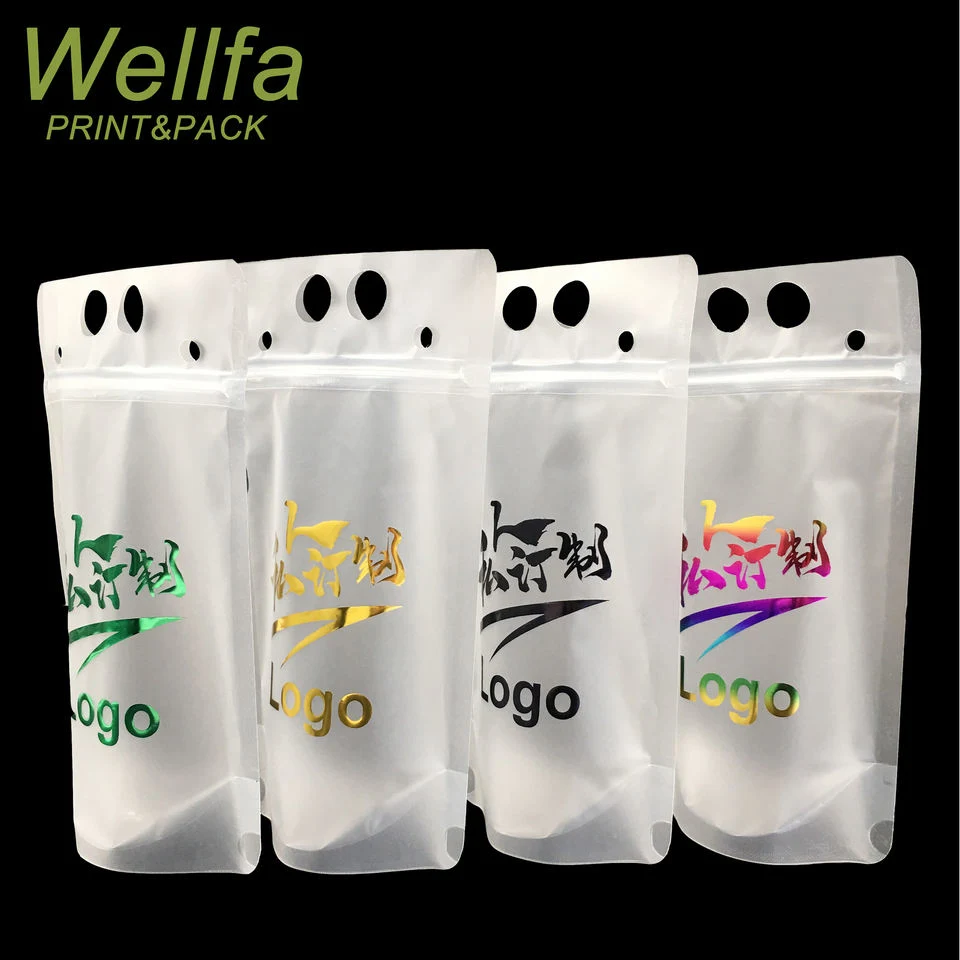 OEM Bolsas Resellables Custom Disposable Transparent Juice Liquid Refill Plastic Packaging Zipper Drink Pouches Bags with Straw