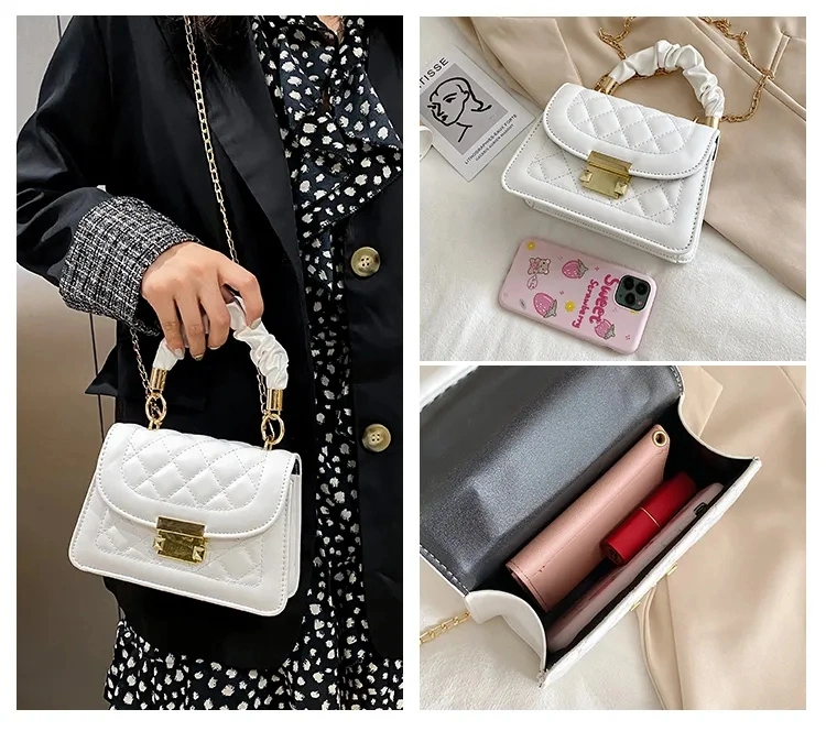Korean Diamond Lattice Shoulder Small Bag Women&prime; S Messenger Small Square Chain Bag China Wholesale PU Ladies Shoulder Bag