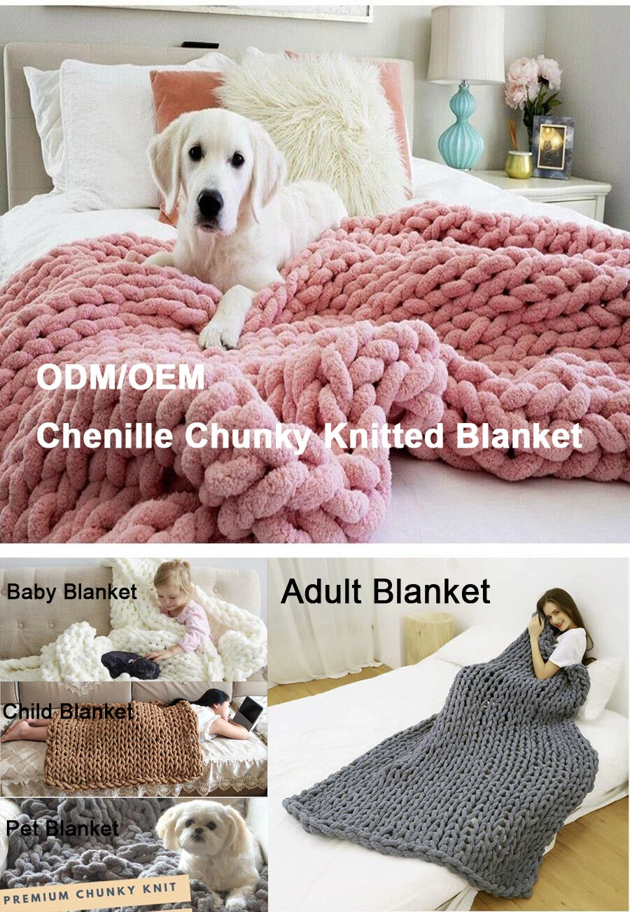 Luxury Handmade Chunky Yarn Throw Blanket Customized Size Large Cable Chenille Knit Burnt Orange Bedding Sofa Blanket