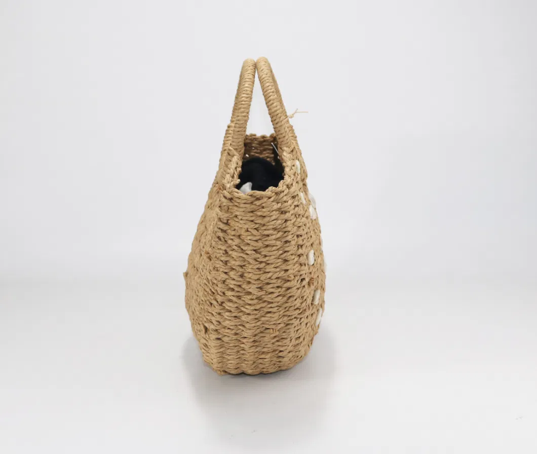 Straw Handbagwith Shell Lady Beach Bag with Small Pouch