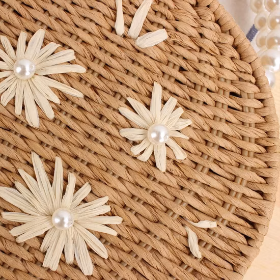 2021 Women Shoulder Handmade Woven Beach Female Message Handbag Summer Round Straw Tote Bag